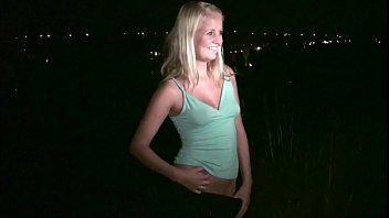 Blonde teen cutie is going to a public sex dogging gang bang orgy with strangers