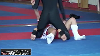 Cute teen orally pleased by wrestling partner