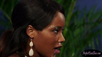 Busty ebony newbie facialized during debut