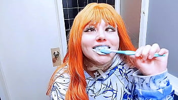 ⋆˚˖&degᰔᩚ Redhead brushes her teeth ˚ ༘ ೀ⋆｡˚