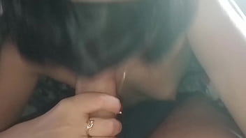 young bitch with closed eyes loves to suck my dick