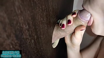 GLORY HOLE Horny Girl Sucks Strangers Cock And Eats Their Cum